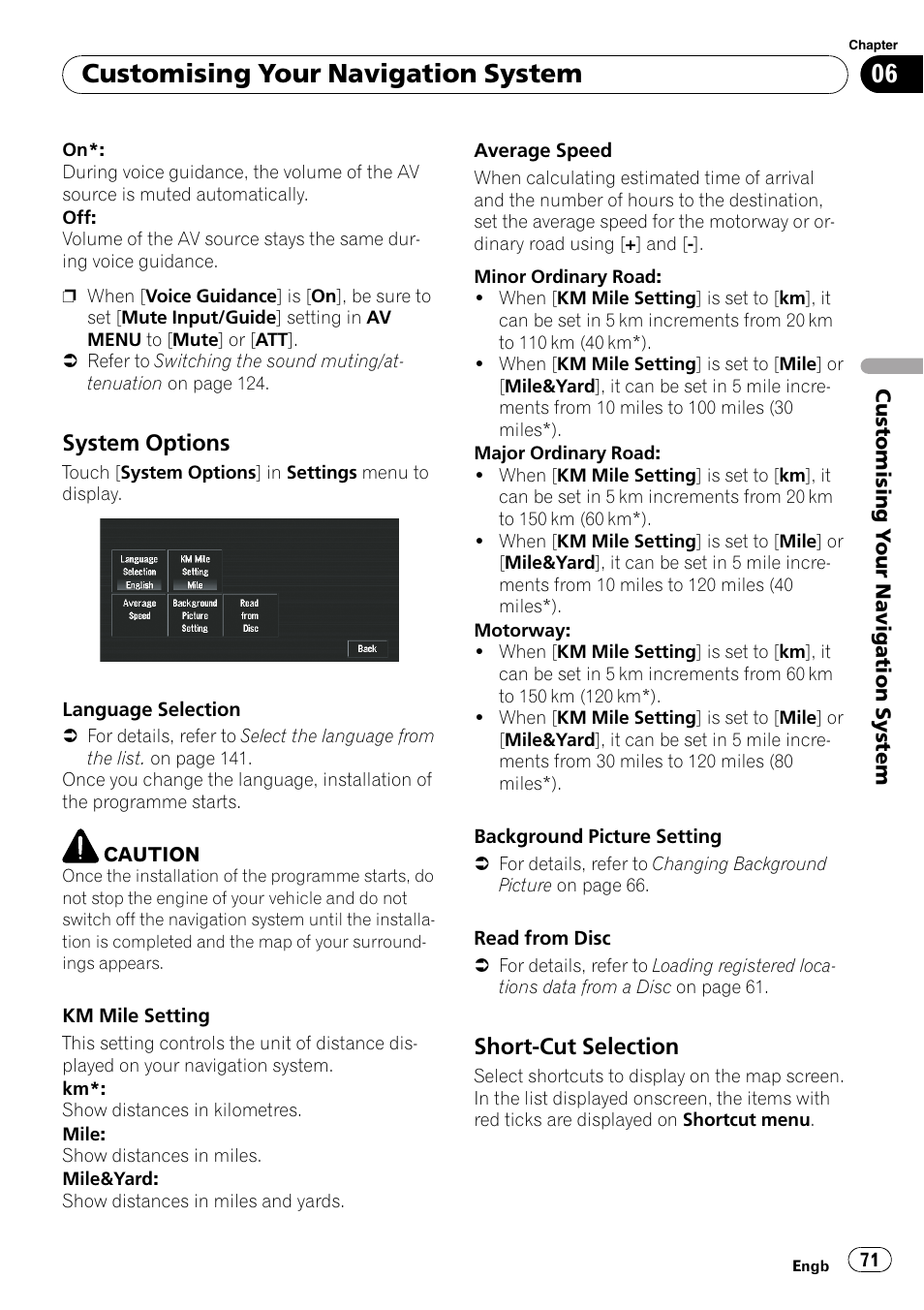 System options 71, Short-cut selection 71, Customising your navigation system | System options, Short-cut selection | Pioneer AVIC-X3-II User Manual | Page 71 / 172