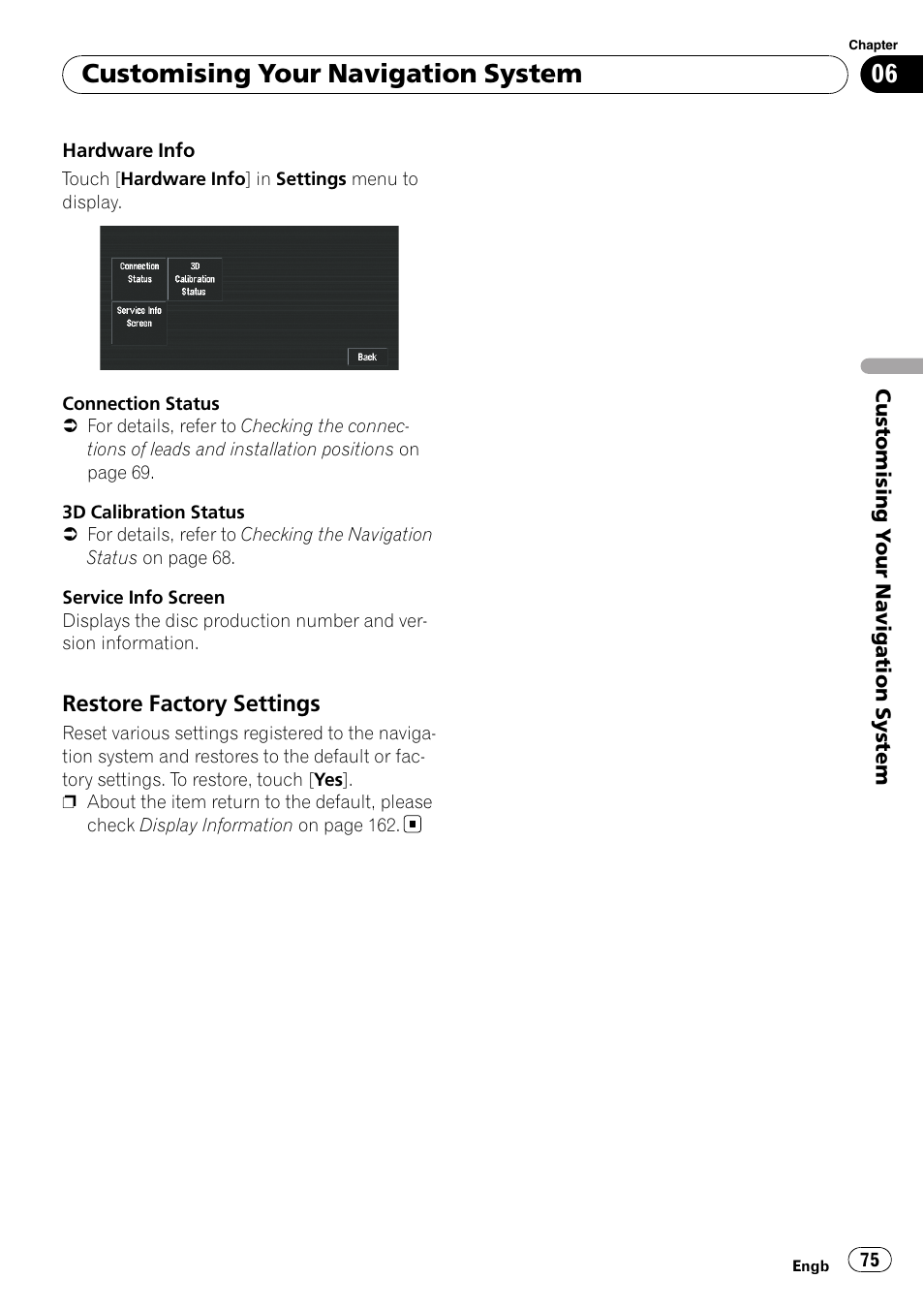 Restore factory settings 75, Customising your navigation system | Pioneer AVIC-X3-II User Manual | Page 75 / 172