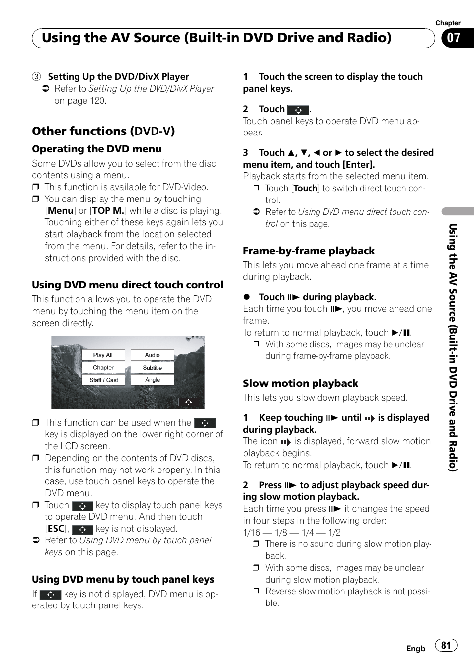 Other functions (dvd-v) 81, Using the av source (built-in dvd drive and radio), Other functions (dvd-v) | Pioneer AVIC-X3-II User Manual | Page 81 / 172