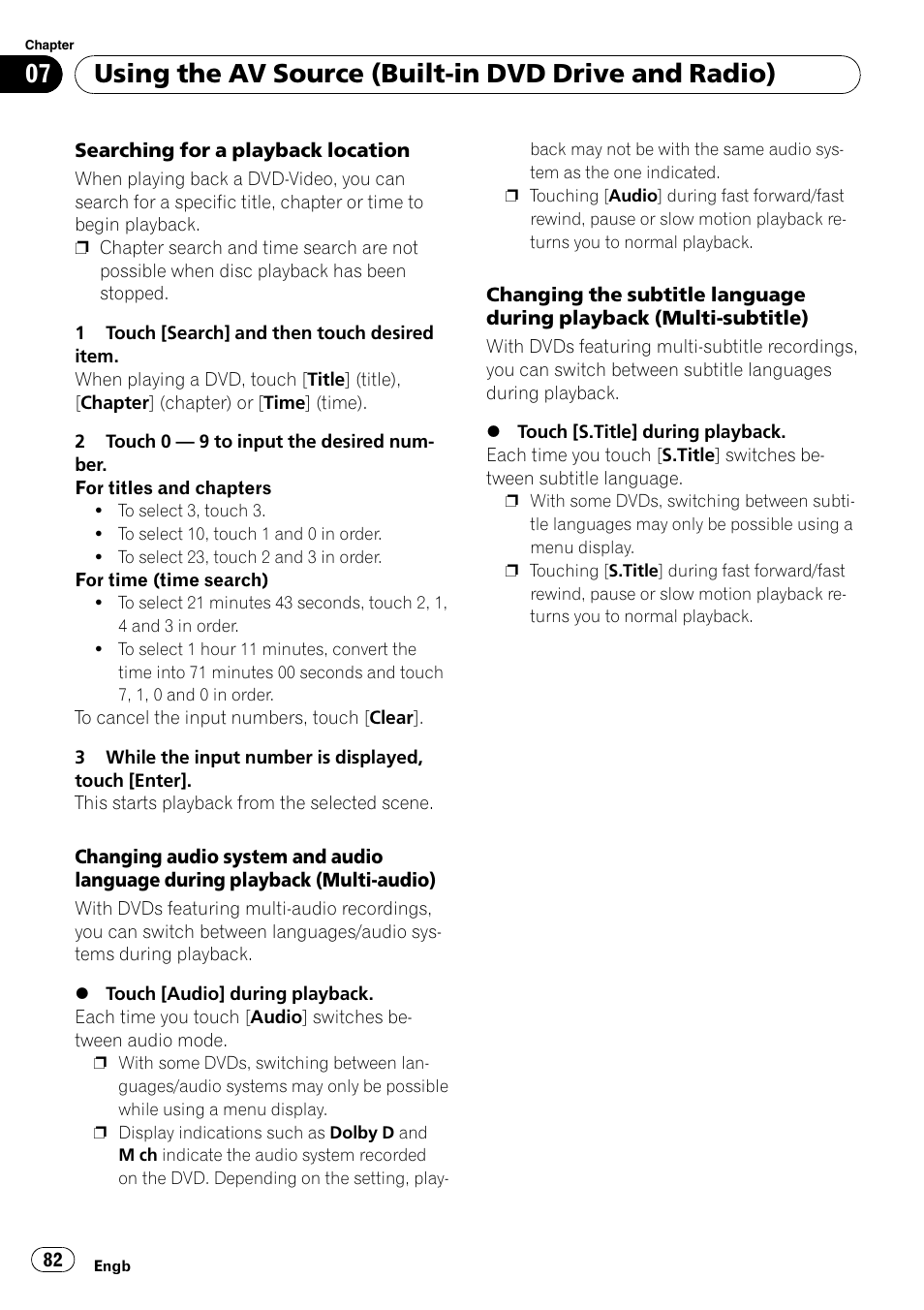 Using the av source (built-in dvd drive and radio) | Pioneer AVIC-X3-II User Manual | Page 82 / 172