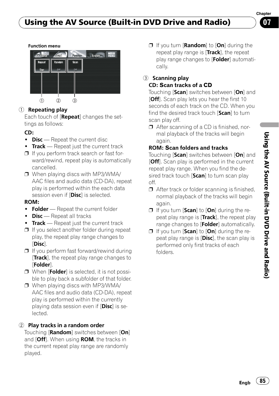 Using the av source (built-in dvd drive and radio) | Pioneer AVIC-X3-II User Manual | Page 85 / 172