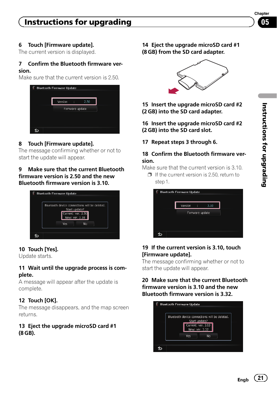 Instructions for upgrading | Pioneer AVIC-F20BT User Manual | Page 21 / 32