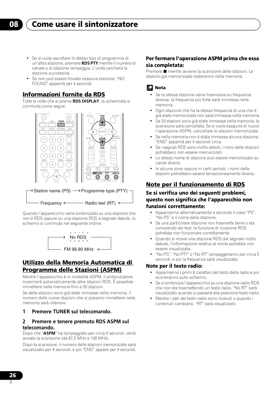 Come usare il sintonizzatore 08, Informazioni fornite da rds | Pioneer X-SMC00BT User Manual | Page 134 / 256