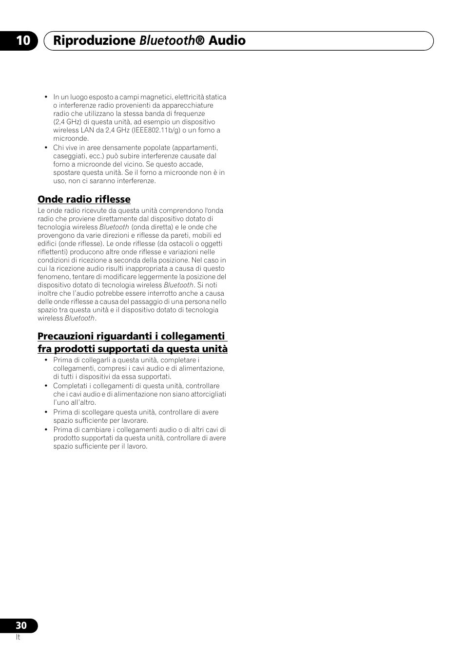 Riproduzione bluetooth ® audio, Onde radio riflesse | Pioneer X-SMC00BT User Manual | Page 138 / 256