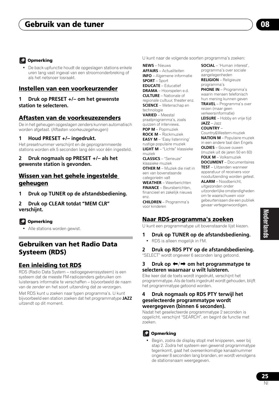 Gebruiken van het radio data systeem (rds), Een inleiding tot rds naar rds-programma's zoeken, Gebruik van de tuner 08 | Pioneer X-SMC00BT User Manual | Page 169 / 256