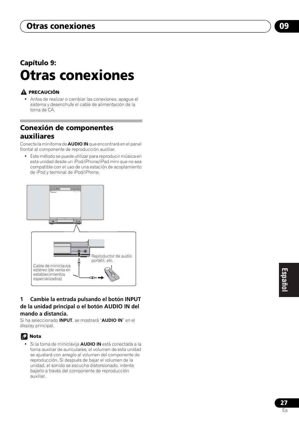 09 otras conexiones, Conexión de componentes auxiliares, Otras conexiones | Otras conexiones 09, Capítulo 9 | Pioneer X-SMC00BT User Manual | Page 207 / 256