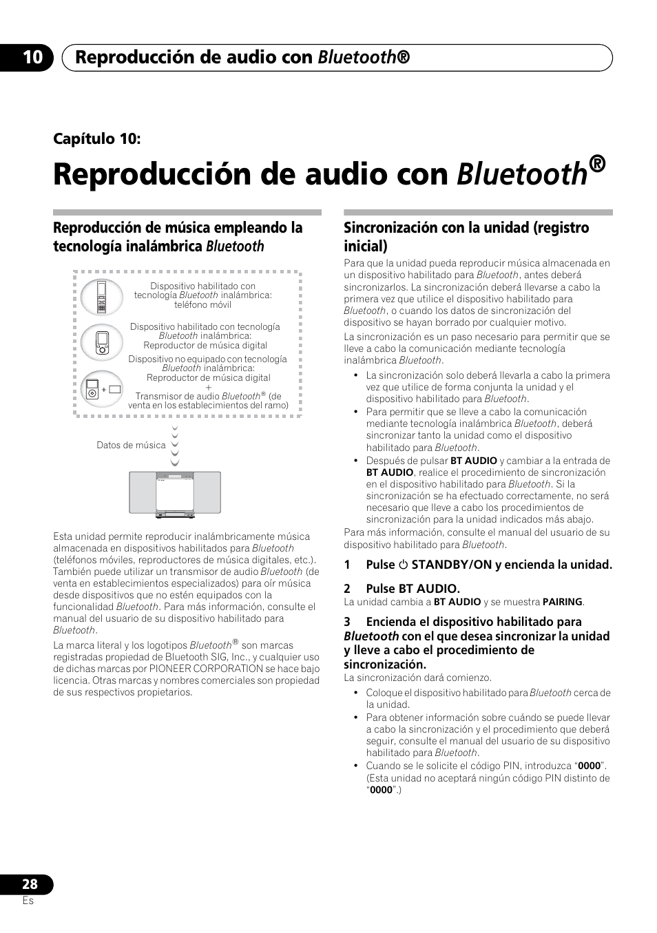 10 reproducción de audio con bluetooth, Reproducción de audio con bluetooth, Capítulo 10 | Sincronización con la unidad (registro inicial) | Pioneer X-SMC00BT User Manual | Page 208 / 256