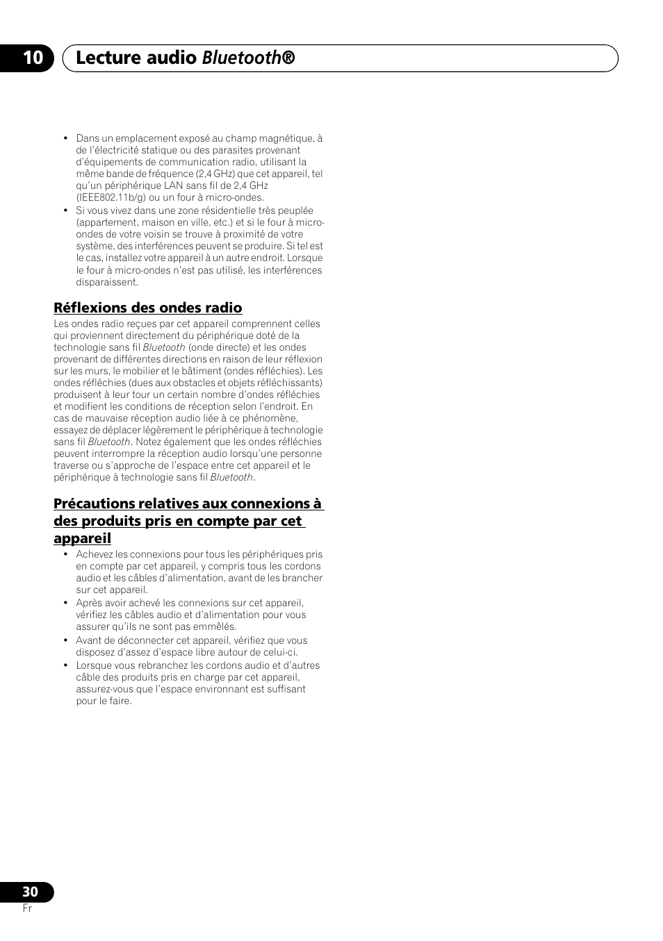 Lecture audio bluetooth, Réflexions des ondes radio | Pioneer X-SMC00BT User Manual | Page 66 / 256