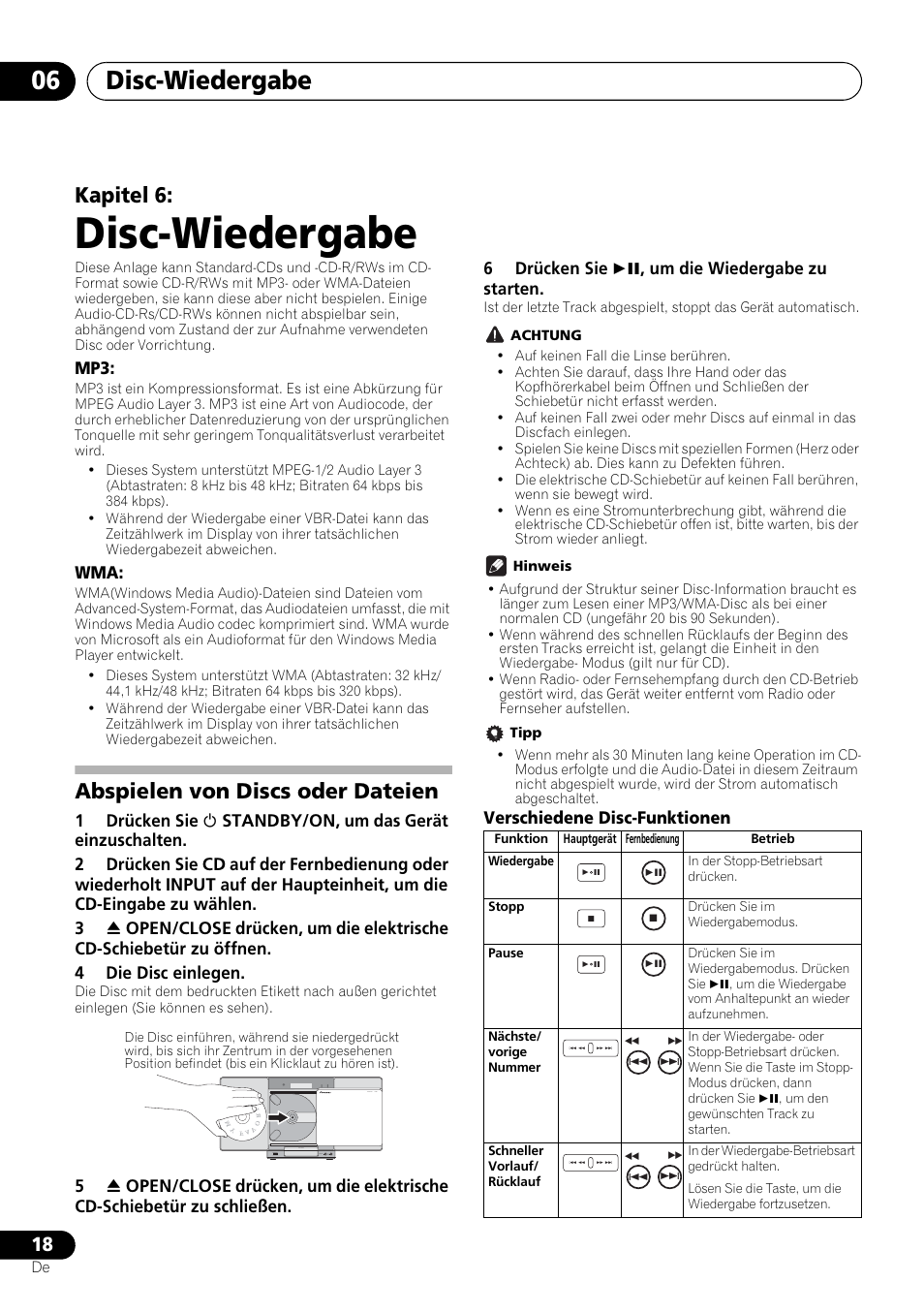 06 disc-wiedergabe, Abspielen von discs oder dateien, Disc-wiedergabe | Disc-wiedergabe 06, Kapitel 6 | Pioneer X-SMC00BT User Manual | Page 90 / 256