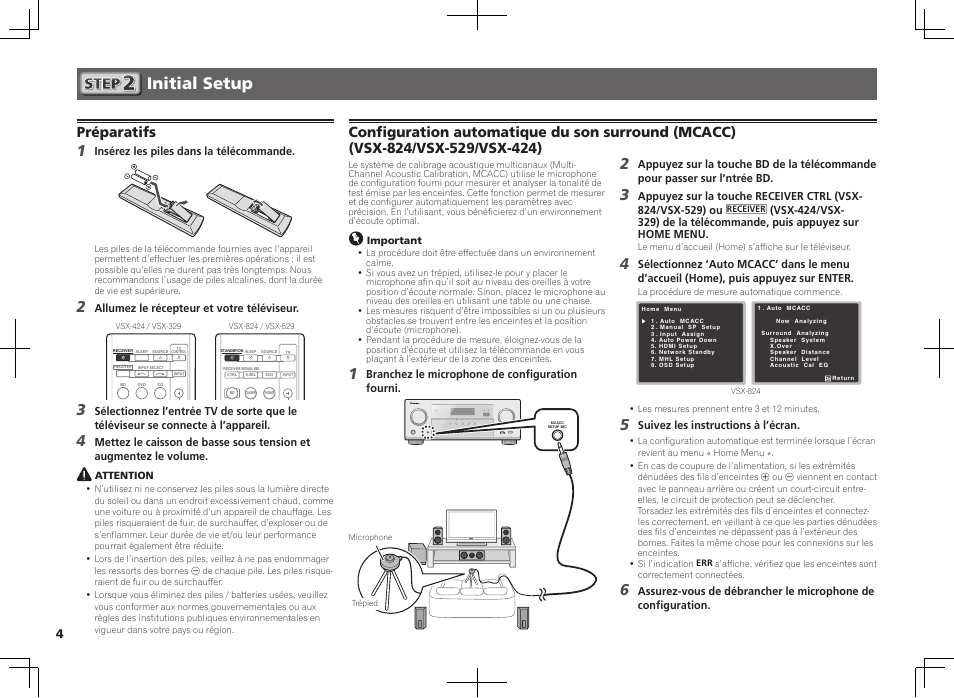Initial setup, Préparatifs | Pioneer VSX-824-K User Manual | Page 10 / 48