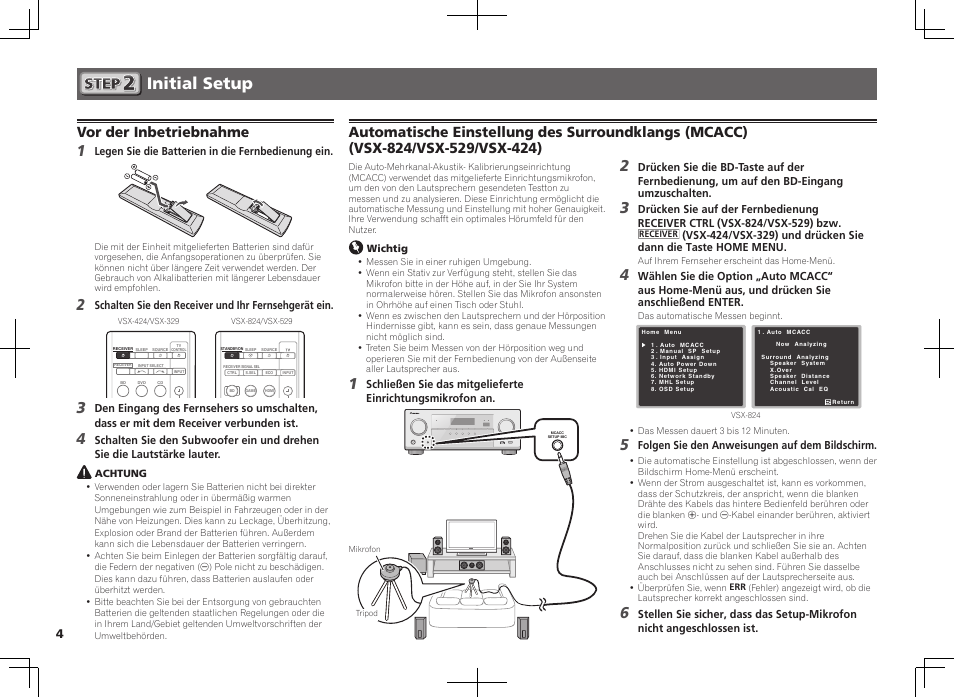 Initial setup, Vor der inbetriebnahme | Pioneer VSX-824-K User Manual | Page 16 / 48