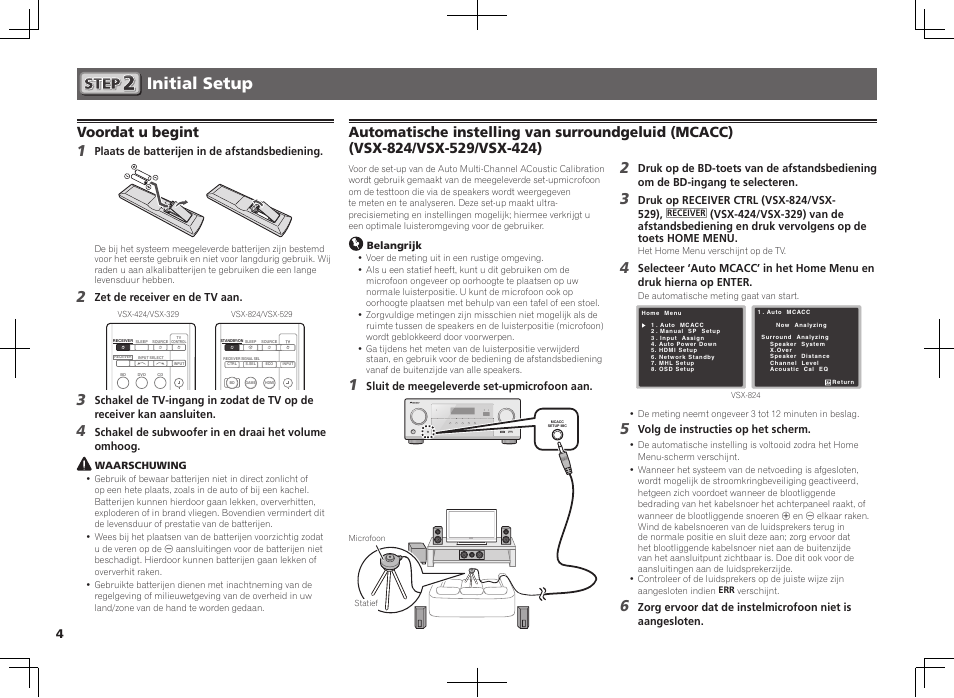 Initial setup, Voordat u begint | Pioneer VSX-824-K User Manual | Page 28 / 48