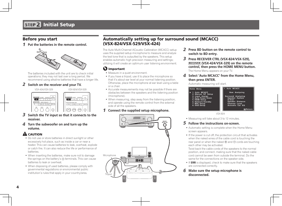 Initial setup, Before you start | Pioneer VSX-824-K User Manual | Page 4 / 48