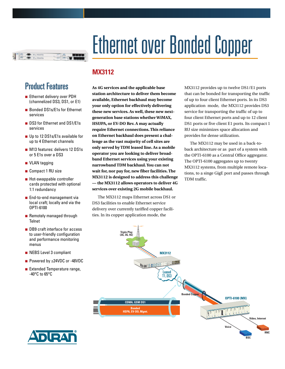 ADTRAN Ethernet Over Bonded Copper MX3112 User Manual | 2 pages