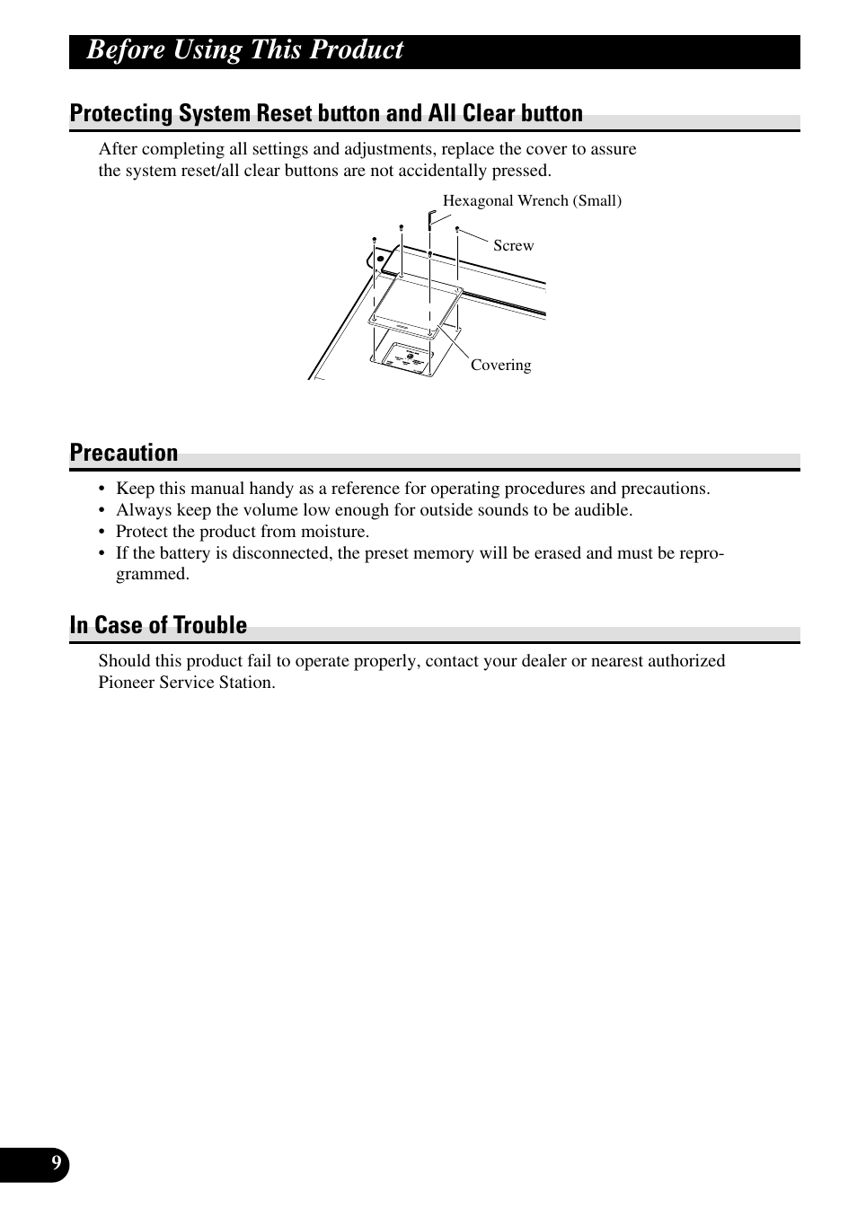Before using this product, Precaution | Pioneer RS-A9 User Manual | Page 10 / 73