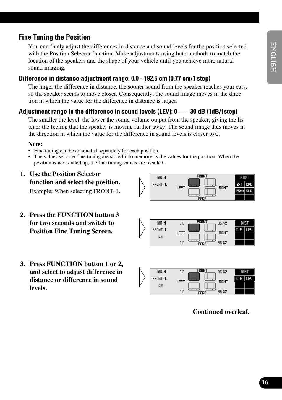 Fine tuning the position | Pioneer RS-A9 User Manual | Page 17 / 73