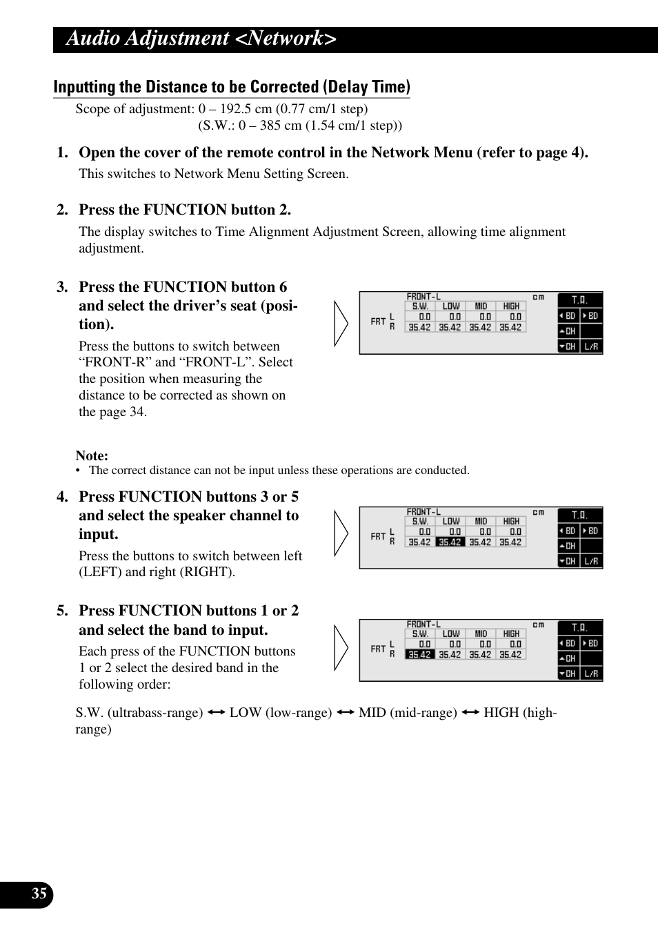 Inputting the distance to be corrected, Audio adjustment <network | Pioneer RS-A9 User Manual | Page 36 / 73