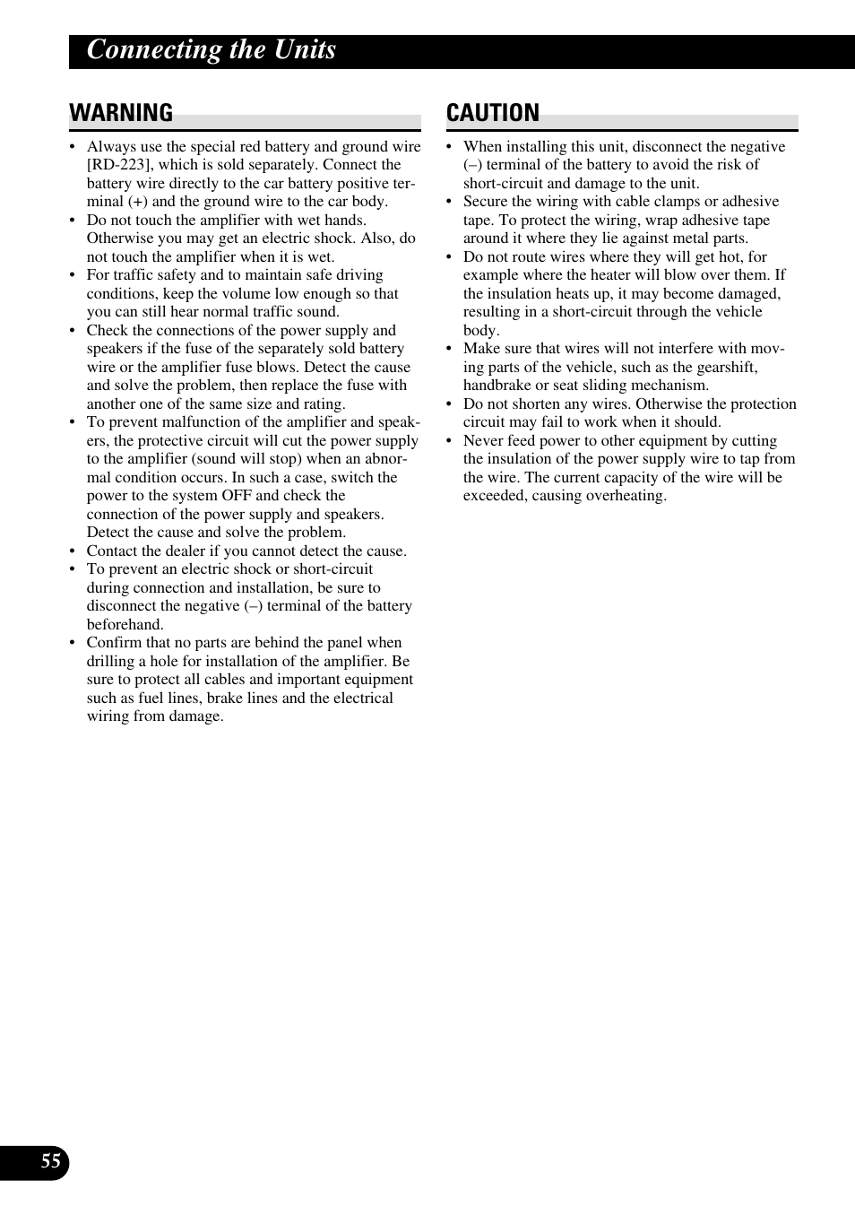Connecting the units, Warning caution, Warning | Caution | Pioneer RS-A9 User Manual | Page 56 / 73