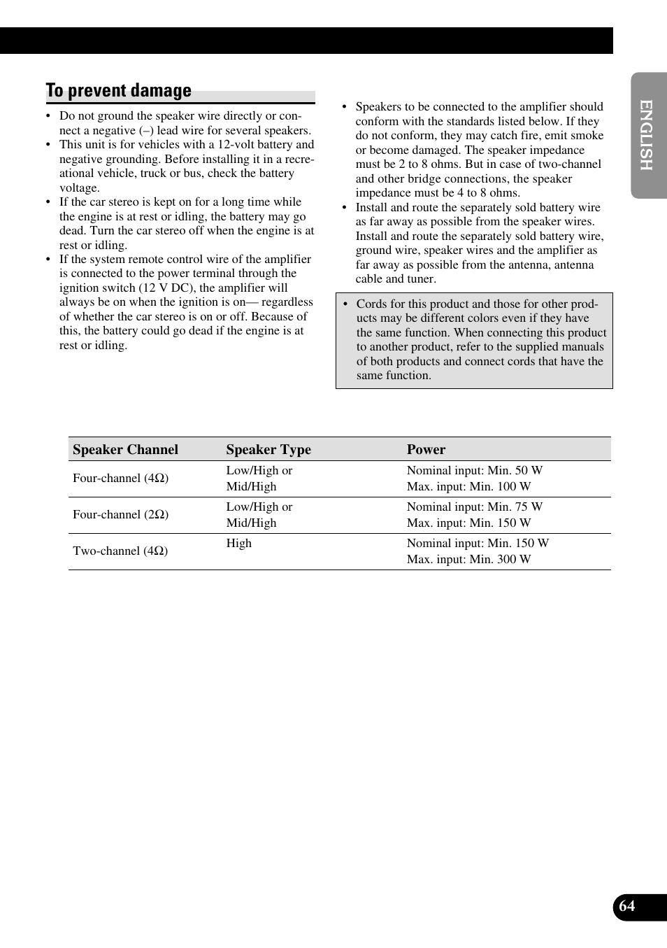 To prevent damage | Pioneer RS-A9 User Manual | Page 65 / 73