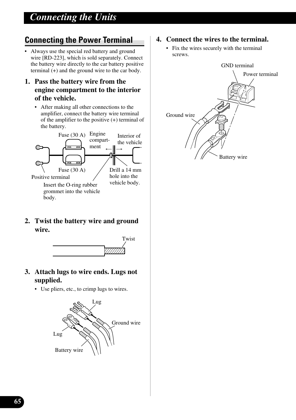 Connecting the power terminal, Connecting the units | Pioneer RS-A9 User Manual | Page 66 / 73