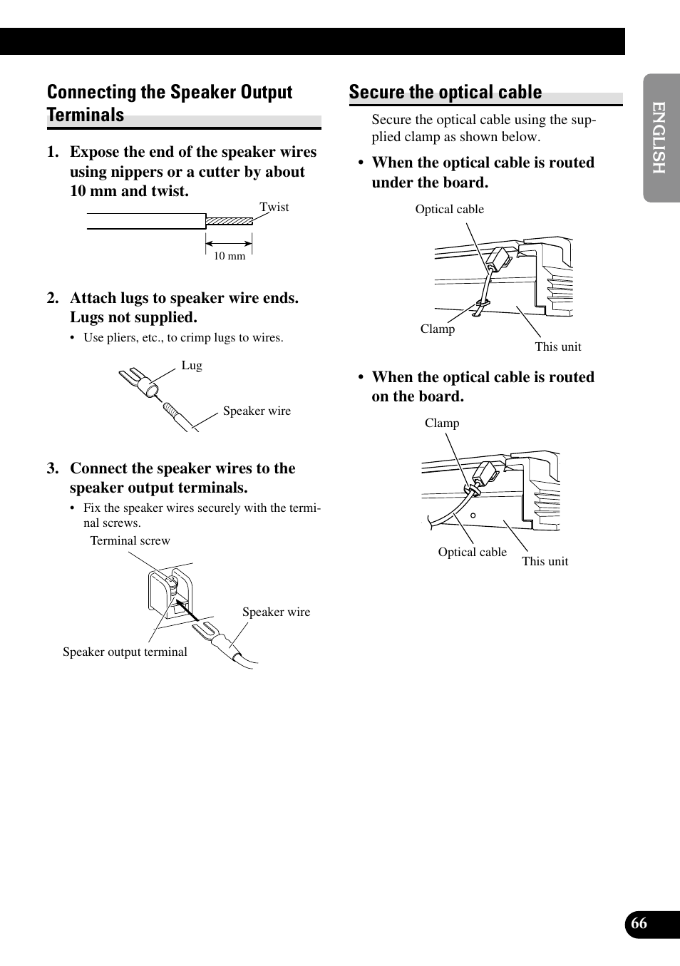 Connecting the speaker output terminals, Secure the optical cable | Pioneer RS-A9 User Manual | Page 67 / 73