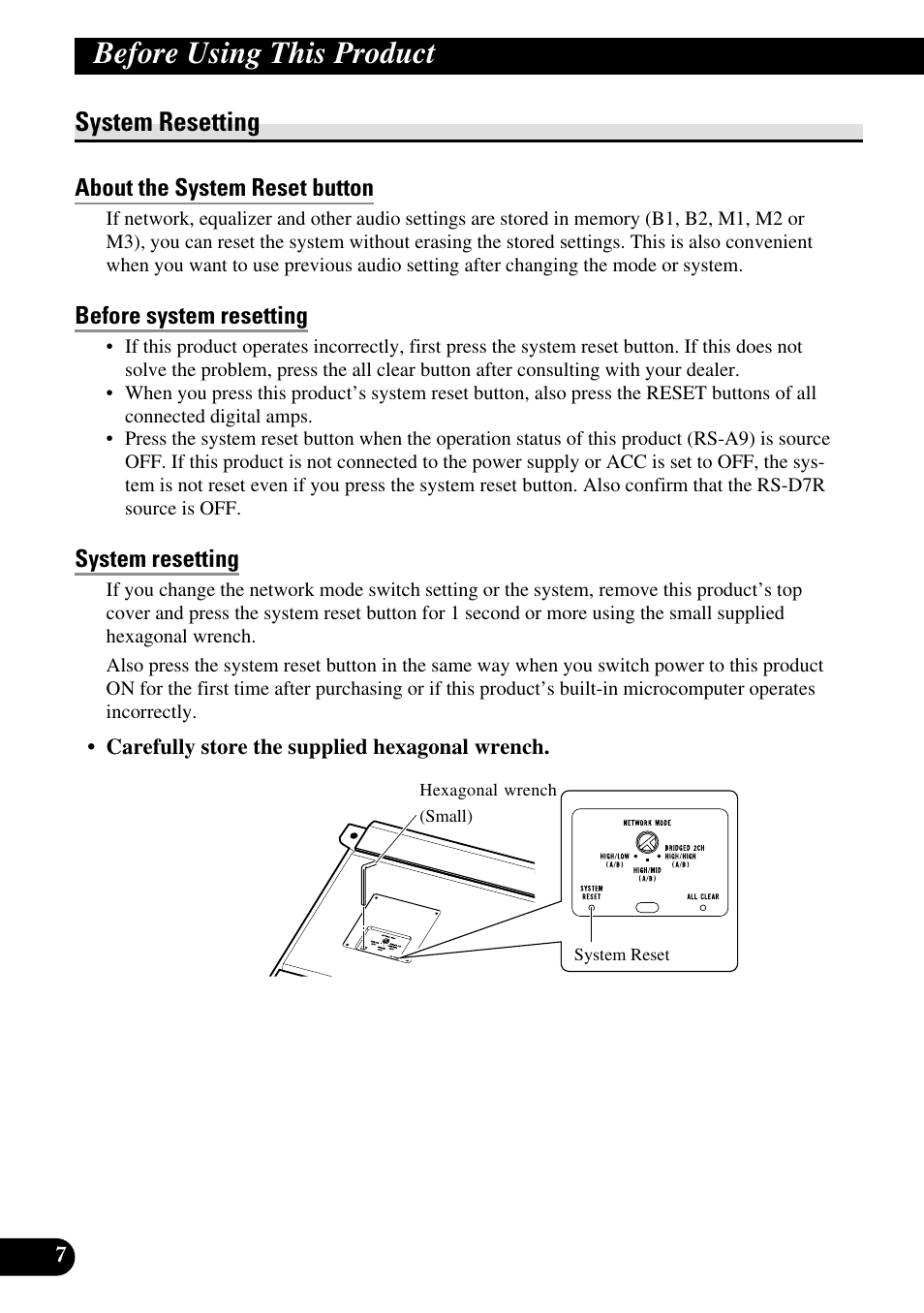 Before using this product, System resetting | Pioneer RS-A9 User Manual | Page 8 / 73