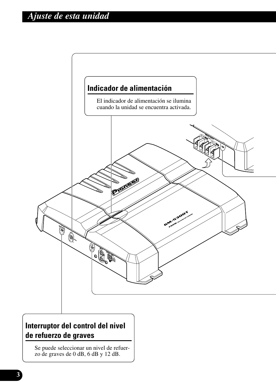 Ajuste de esta unidad, De graves | Pioneer GM-5300T User Manual | Page 16 / 85