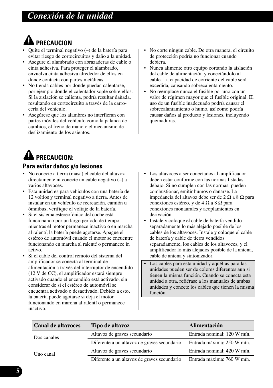 Conexión de la unidad | Pioneer GM-5300T User Manual | Page 18 / 85