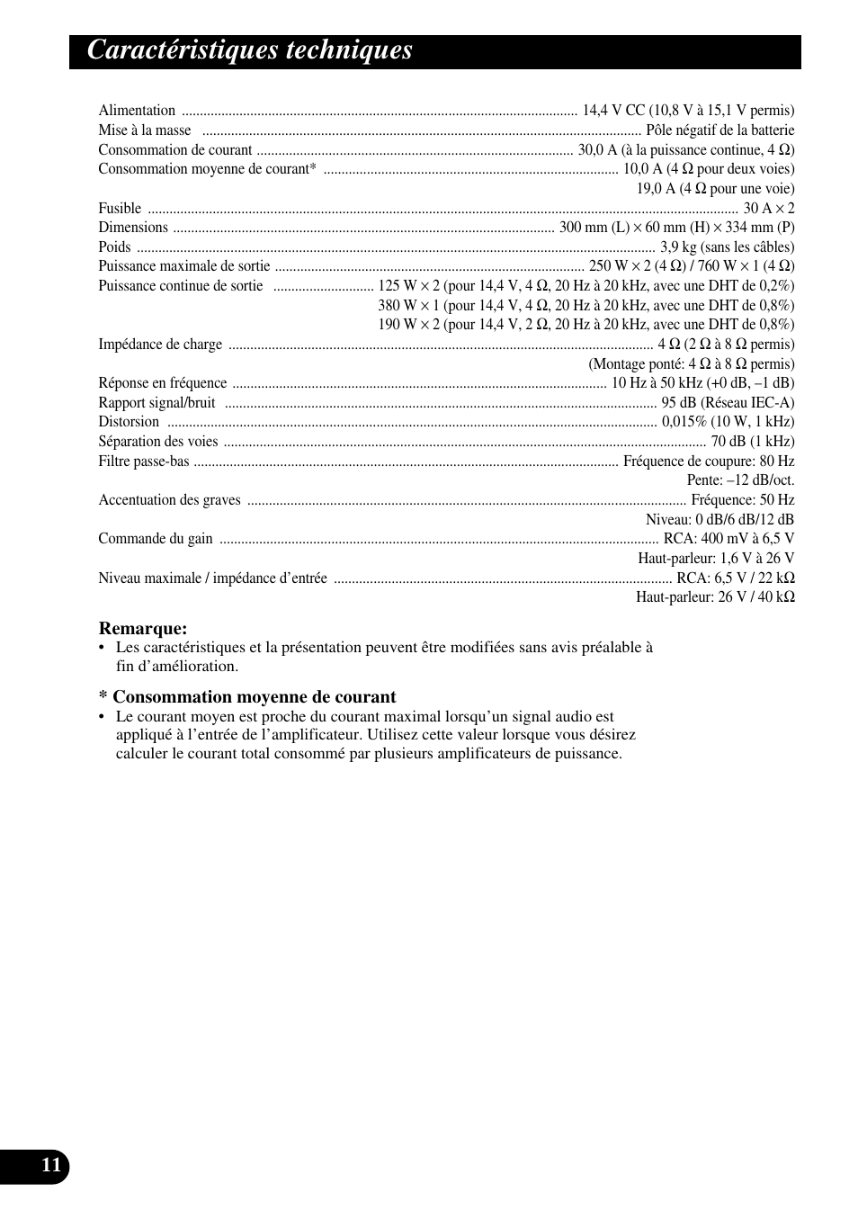 Caractéristiques techniques | Pioneer GM-5300T User Manual | Page 48 / 85