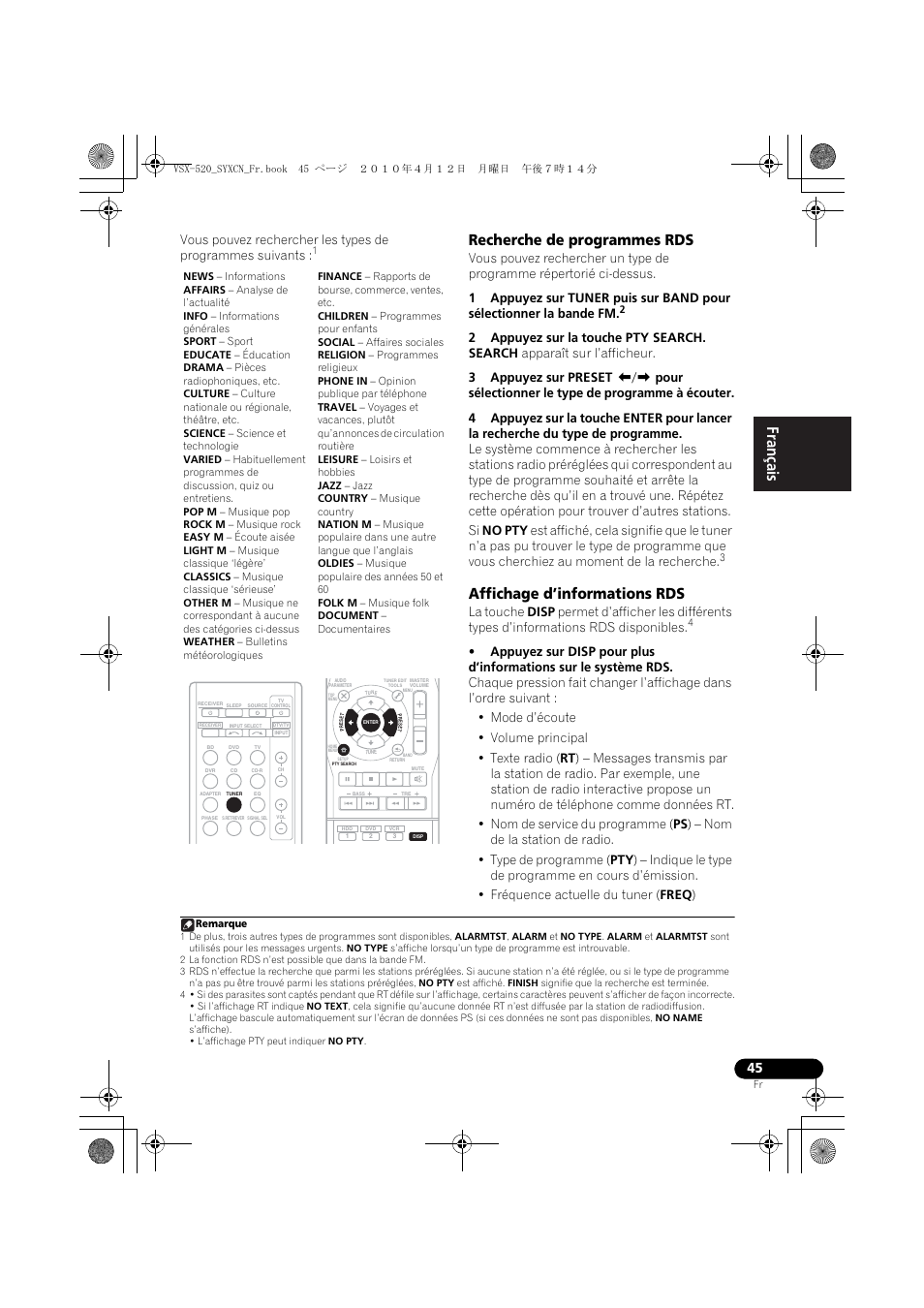 Recherche de programmes rds, Affichage d’informations rds | Pioneer VSX-520-S User Manual | Page 101 / 168