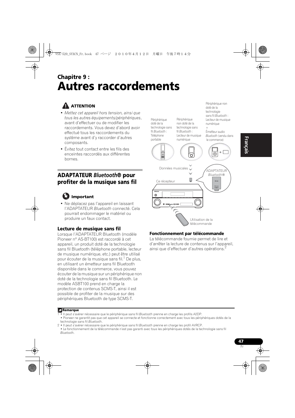 Autres raccordements, Lecture de musique sans fil, 09 autres raccordements | Chapitre 9 | Pioneer VSX-520-S User Manual | Page 103 / 168