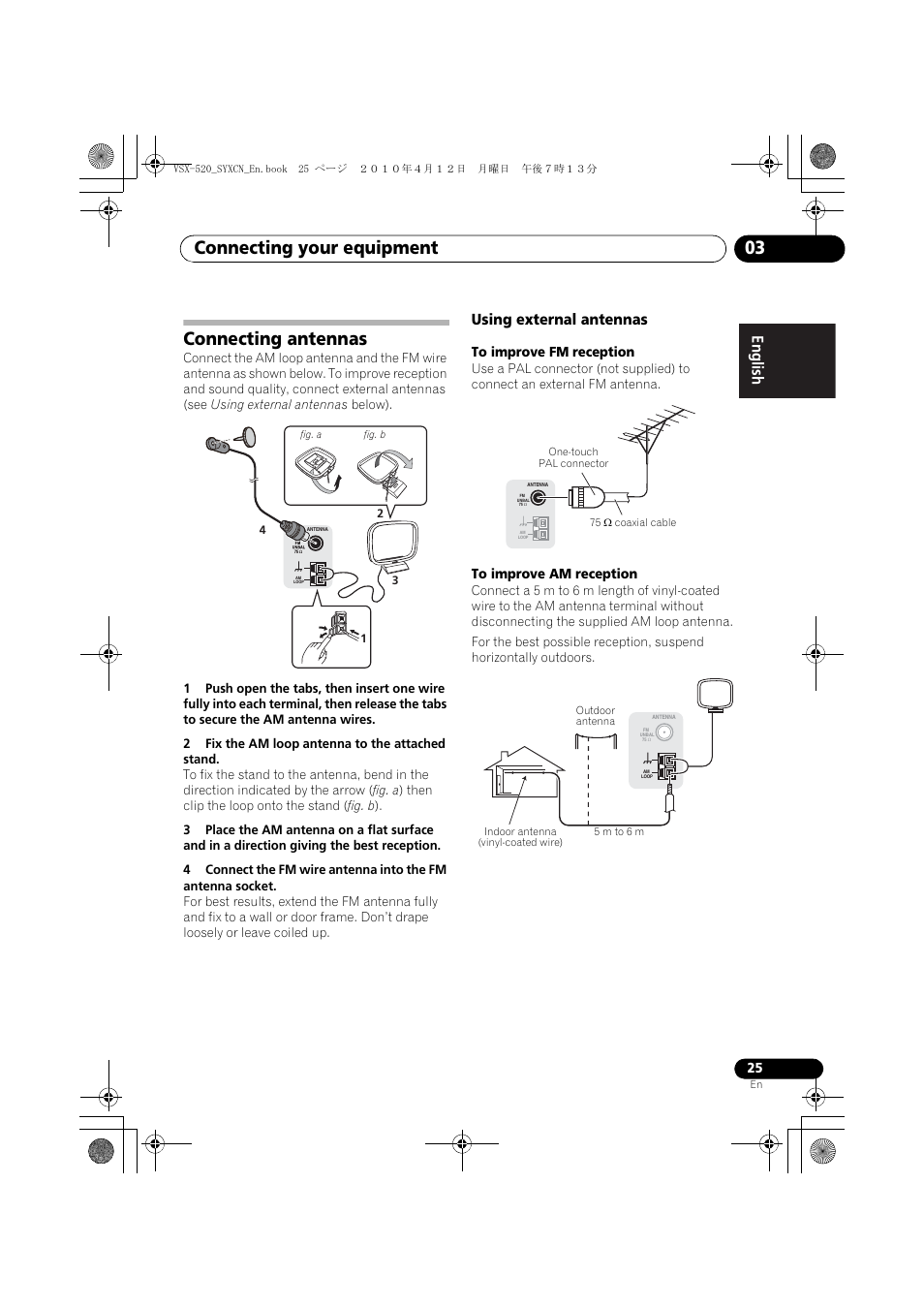 Connecting antennas, Using external antennas, Connecting your equipment 03 | English français español | Pioneer VSX-520-S User Manual | Page 25 / 168