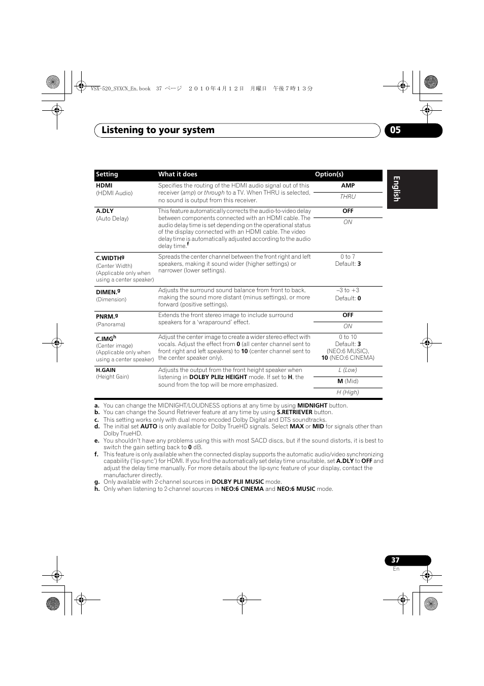 Listening to your system 05, English français español | Pioneer VSX-520-S User Manual | Page 37 / 168