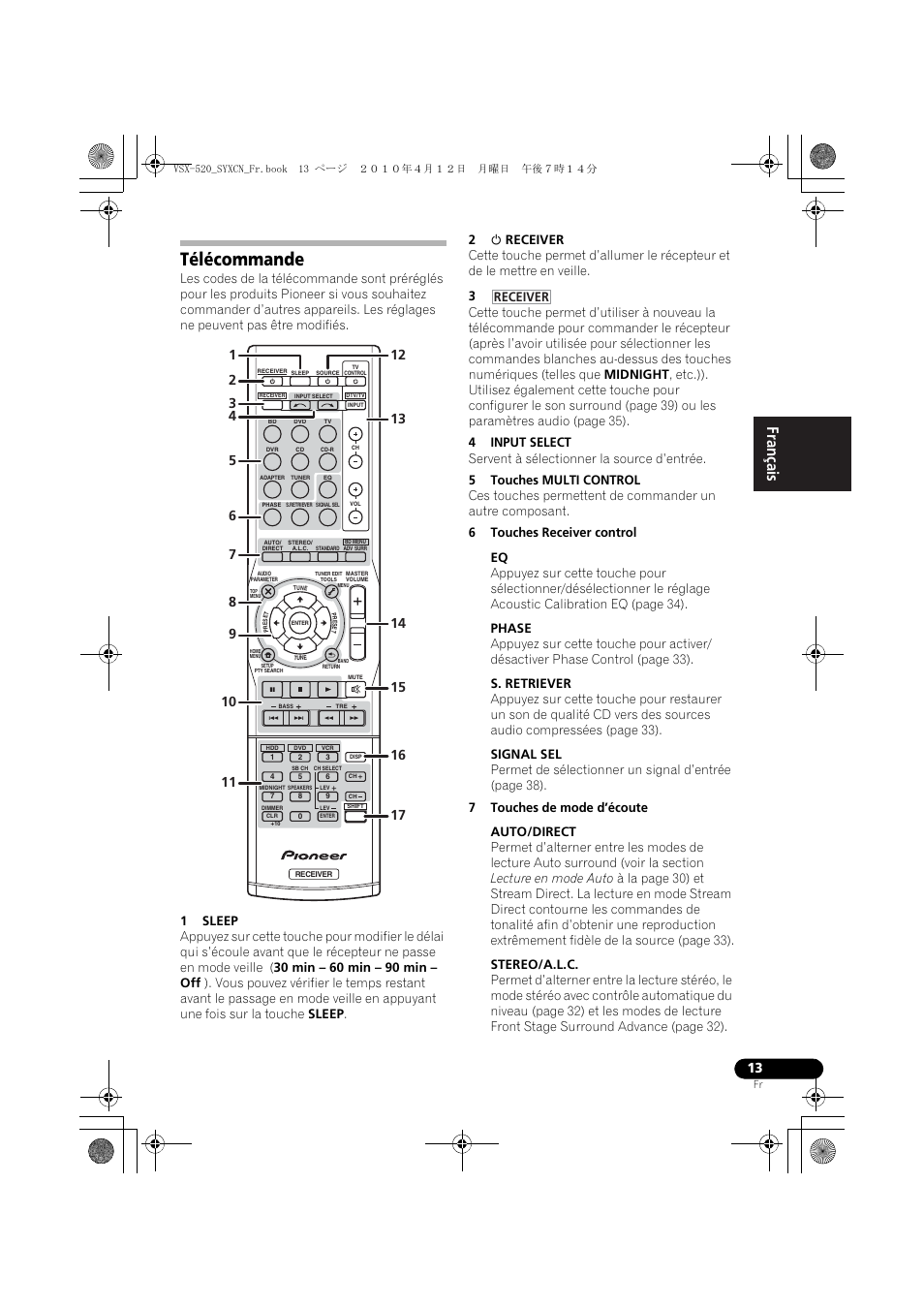 Télécommande, Receiver | Pioneer VSX-520-S User Manual | Page 69 / 168