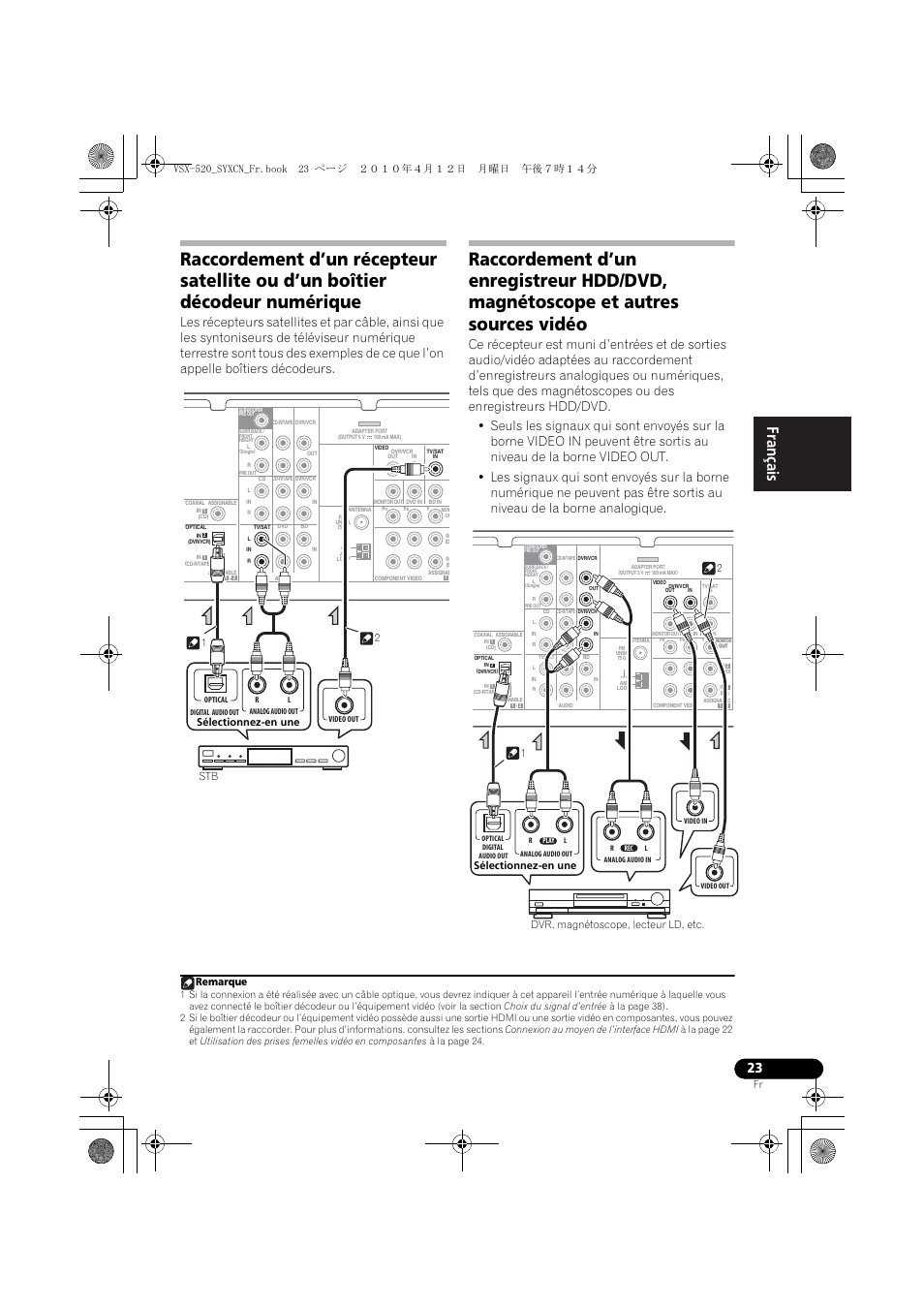 Sélectionnez-en une, Remarque, Sélectionnez-en une stb 1 2 | Pioneer VSX-520-S User Manual | Page 79 / 168