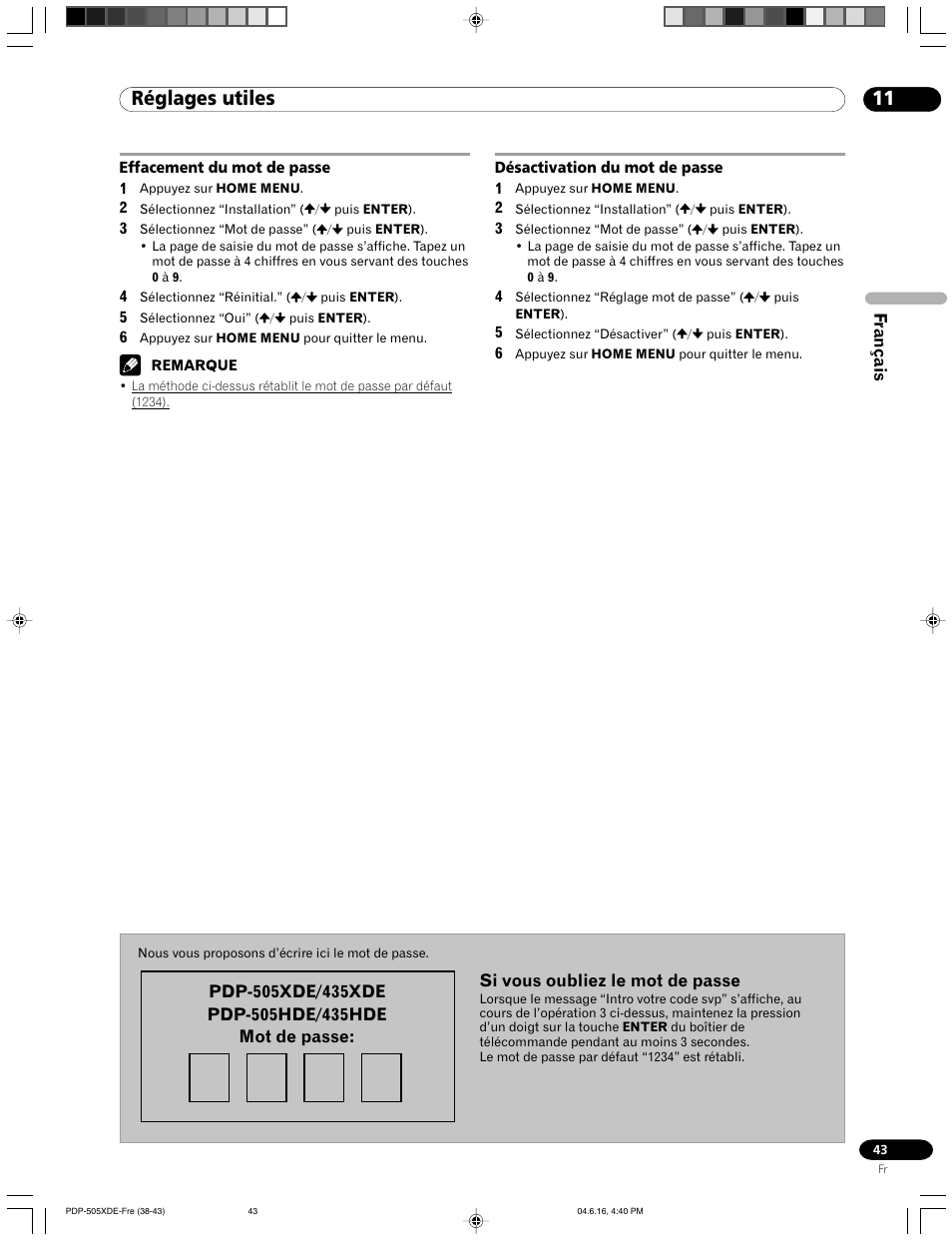 11 réglages utiles | Pioneer PDP-505HDE User Manual | Page 101 / 176