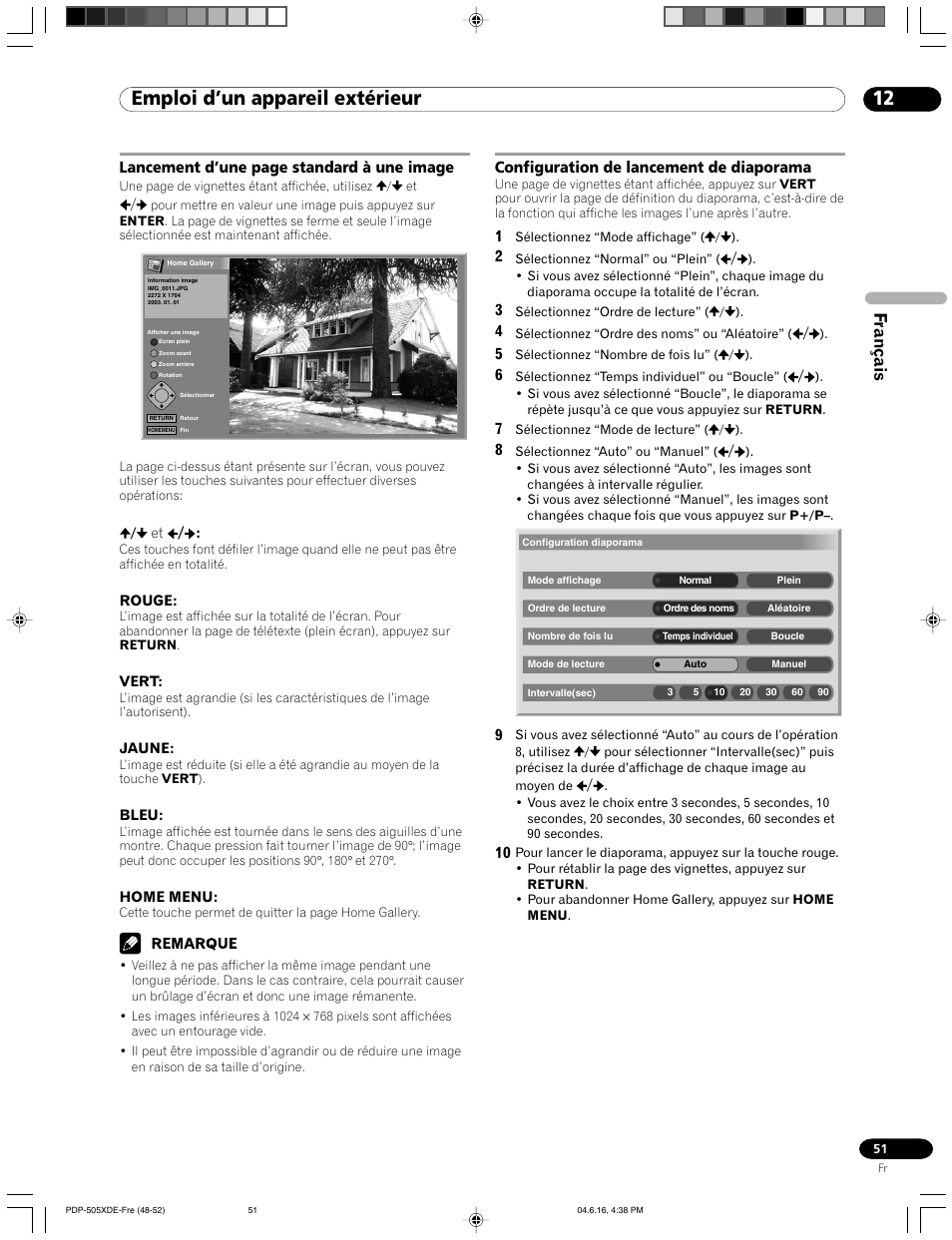 Emploi d’un appareil extérieur, Français | Pioneer PDP-505HDE User Manual | Page 109 / 176