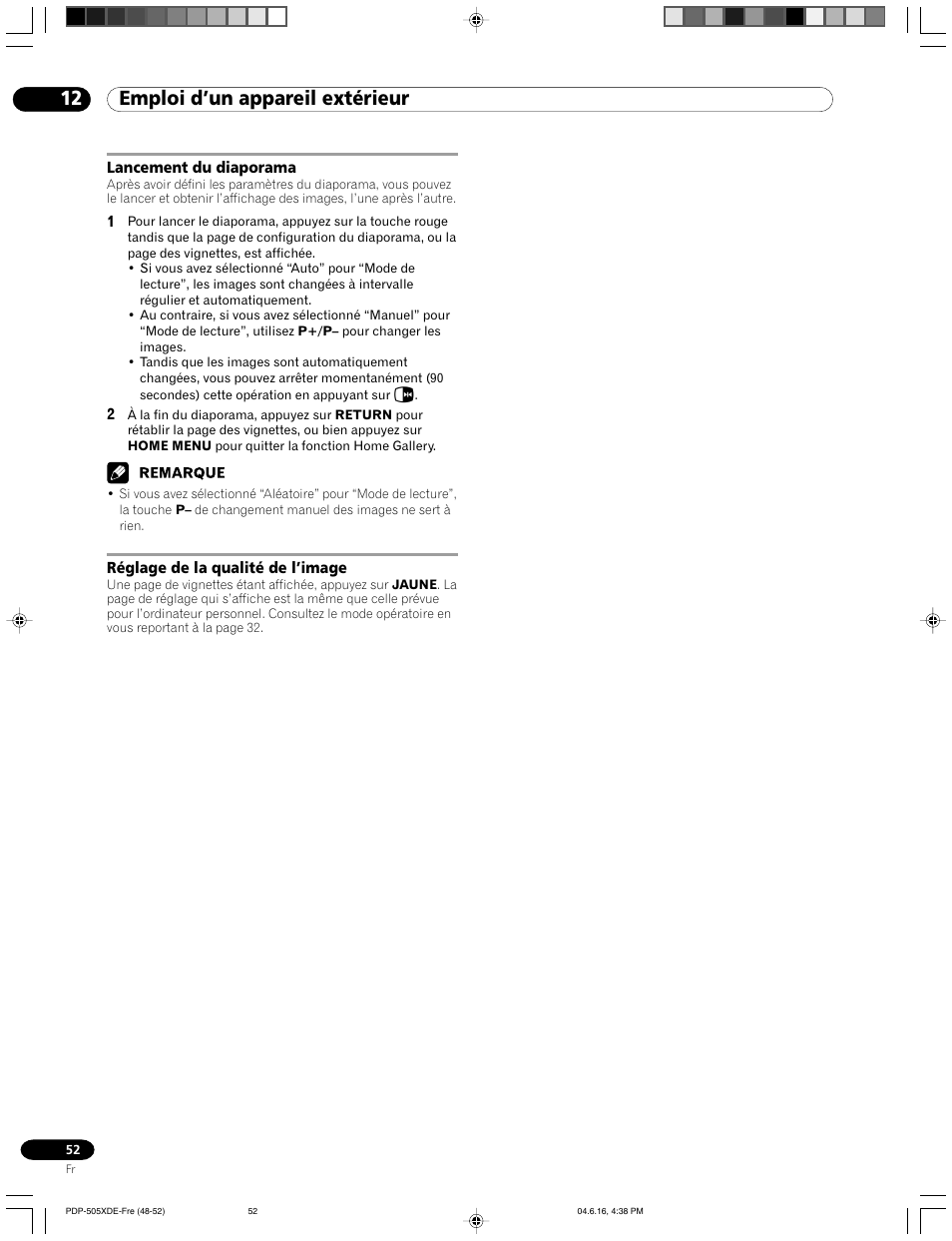 12 emploi d’un appareil extérieur | Pioneer PDP-505HDE User Manual | Page 110 / 176