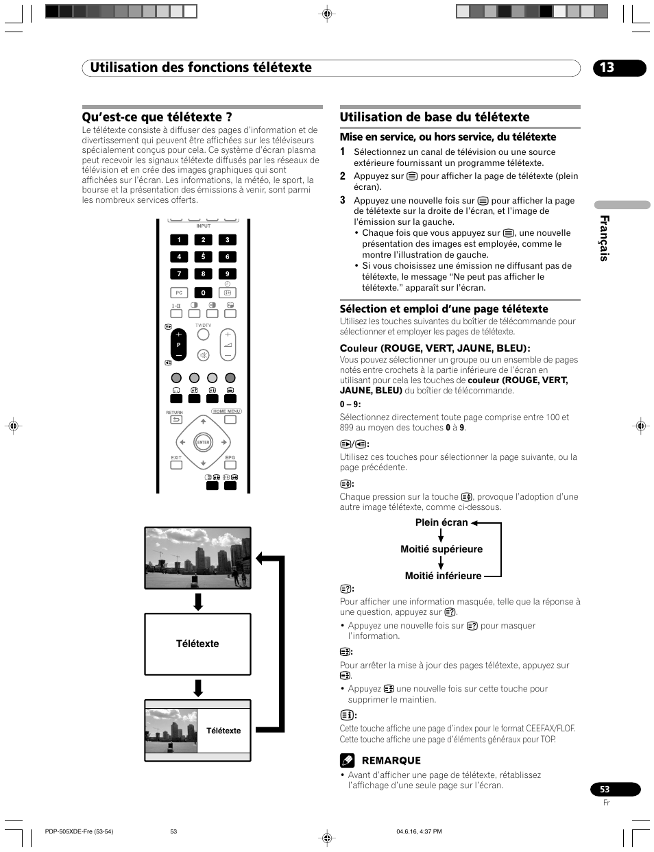 13 utilisation des fonctions télétexte, Qu’est-ce que télétexte, Utilisation de base du télétexte | Français | Pioneer PDP-505HDE User Manual | Page 111 / 176