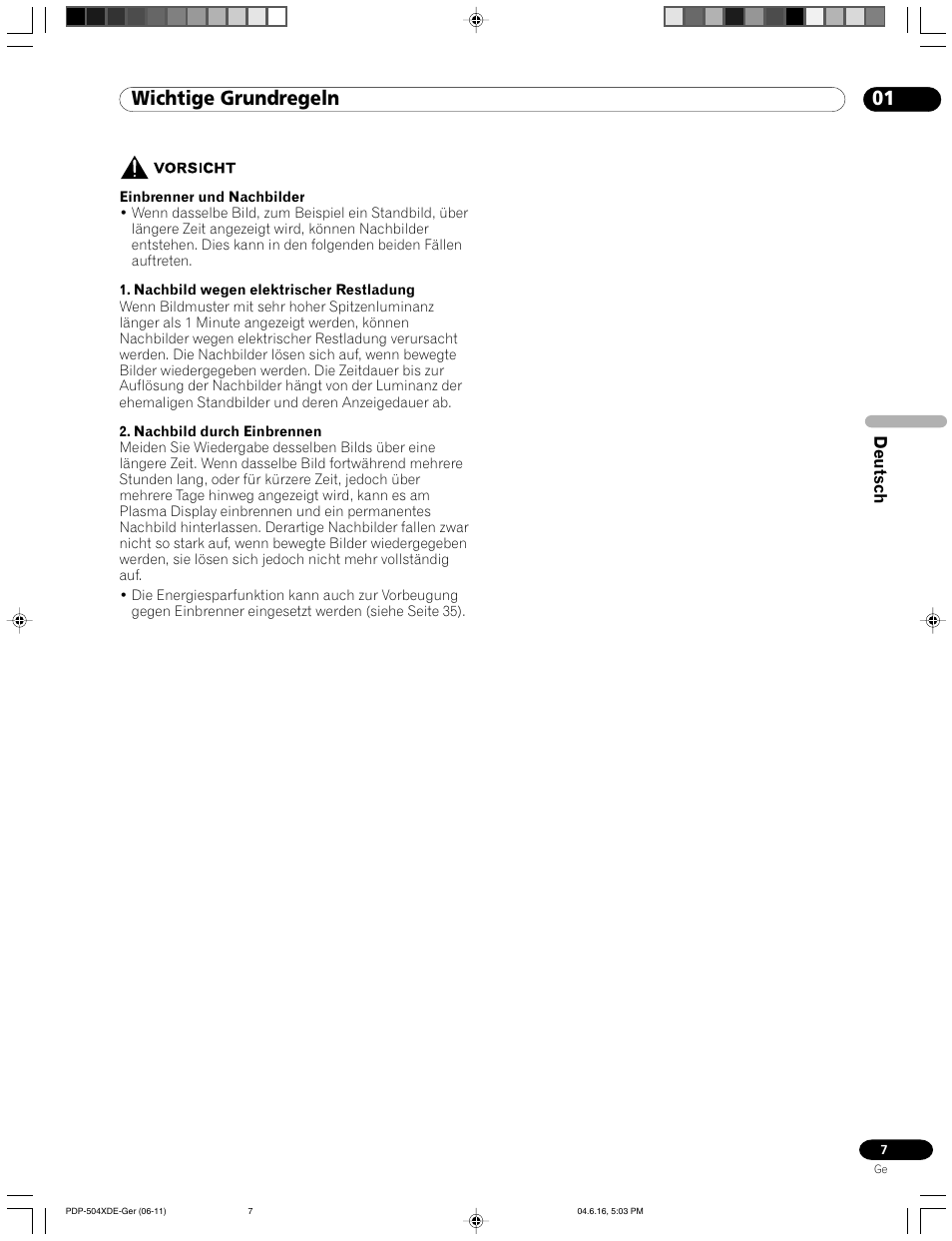 01 wichtige grundregeln, Deutsch | Pioneer PDP-505HDE User Manual | Page 123 / 176