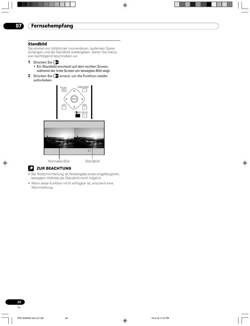 Standbild, 07 fernsehempfang | Pioneer PDP-505HDE User Manual | Page 142 / 176