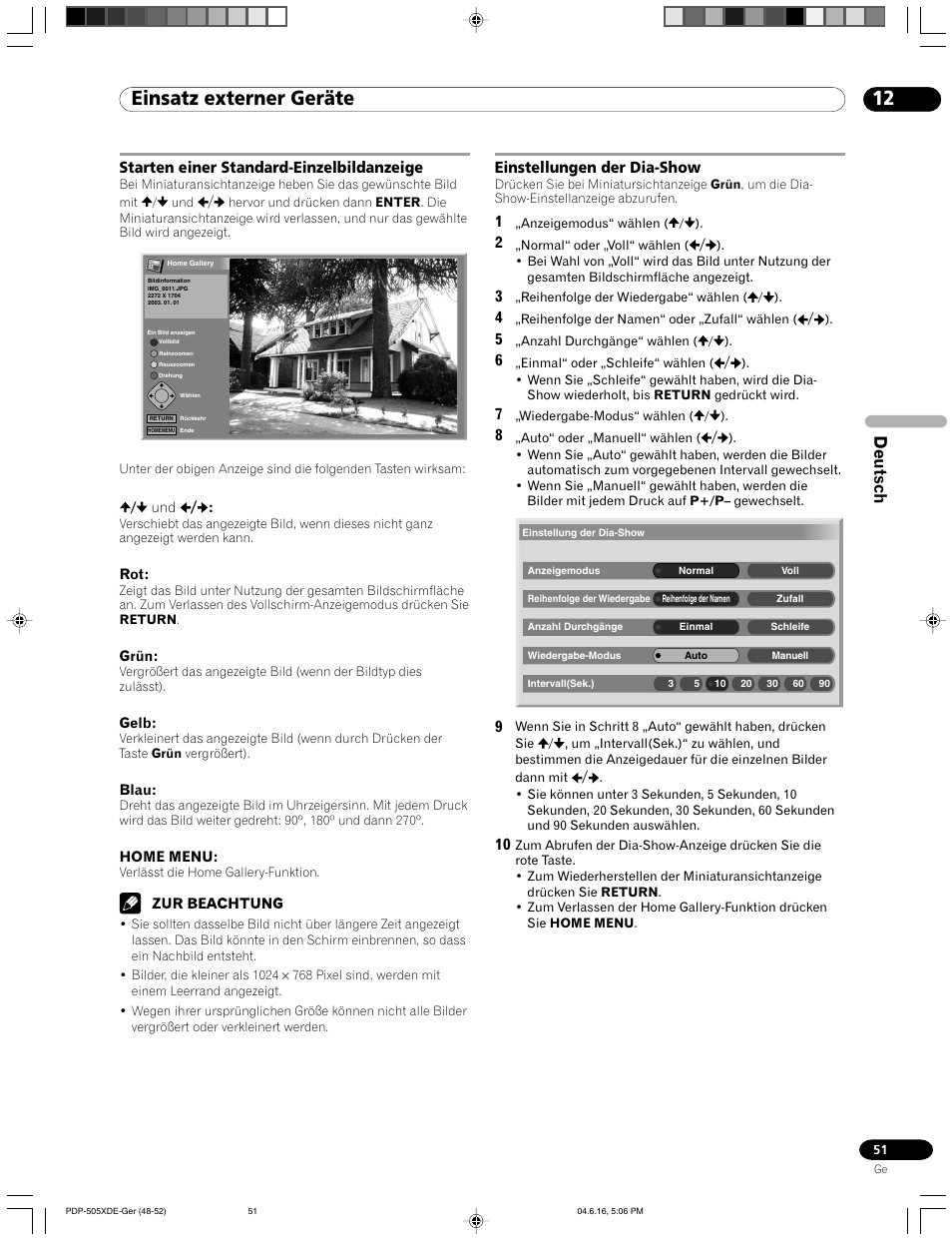 12 einsatz externer geräte, Deutsch | Pioneer PDP-505HDE User Manual | Page 167 / 176