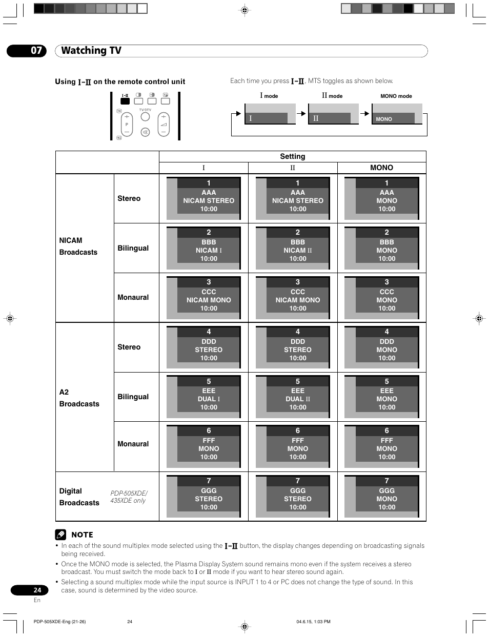 07 watching tv | Pioneer PDP-505HDE User Manual | Page 24 / 176