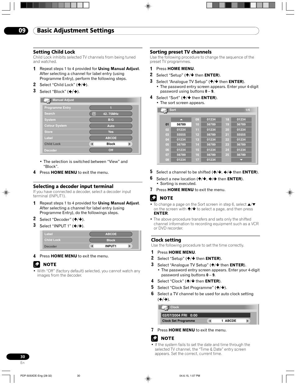 09 basic adjustment settings | Pioneer PDP-505HDE User Manual | Page 30 / 176
