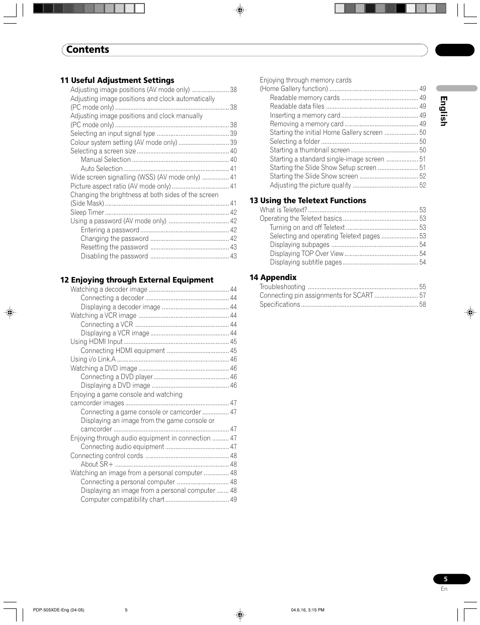 Pioneer PDP-505HDE User Manual | Page 5 / 176