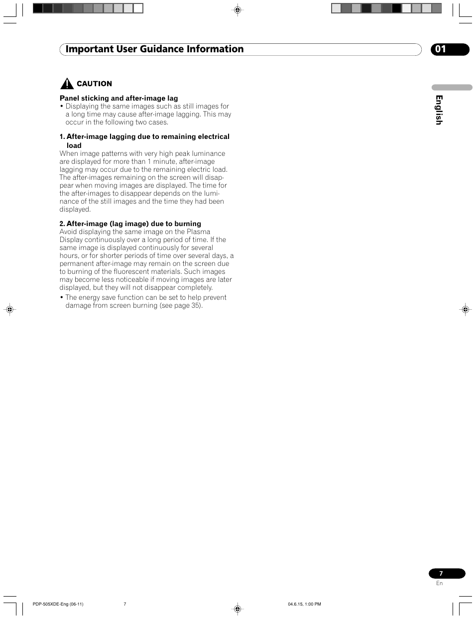 01 important user guidance information | Pioneer PDP-505HDE User Manual | Page 7 / 176