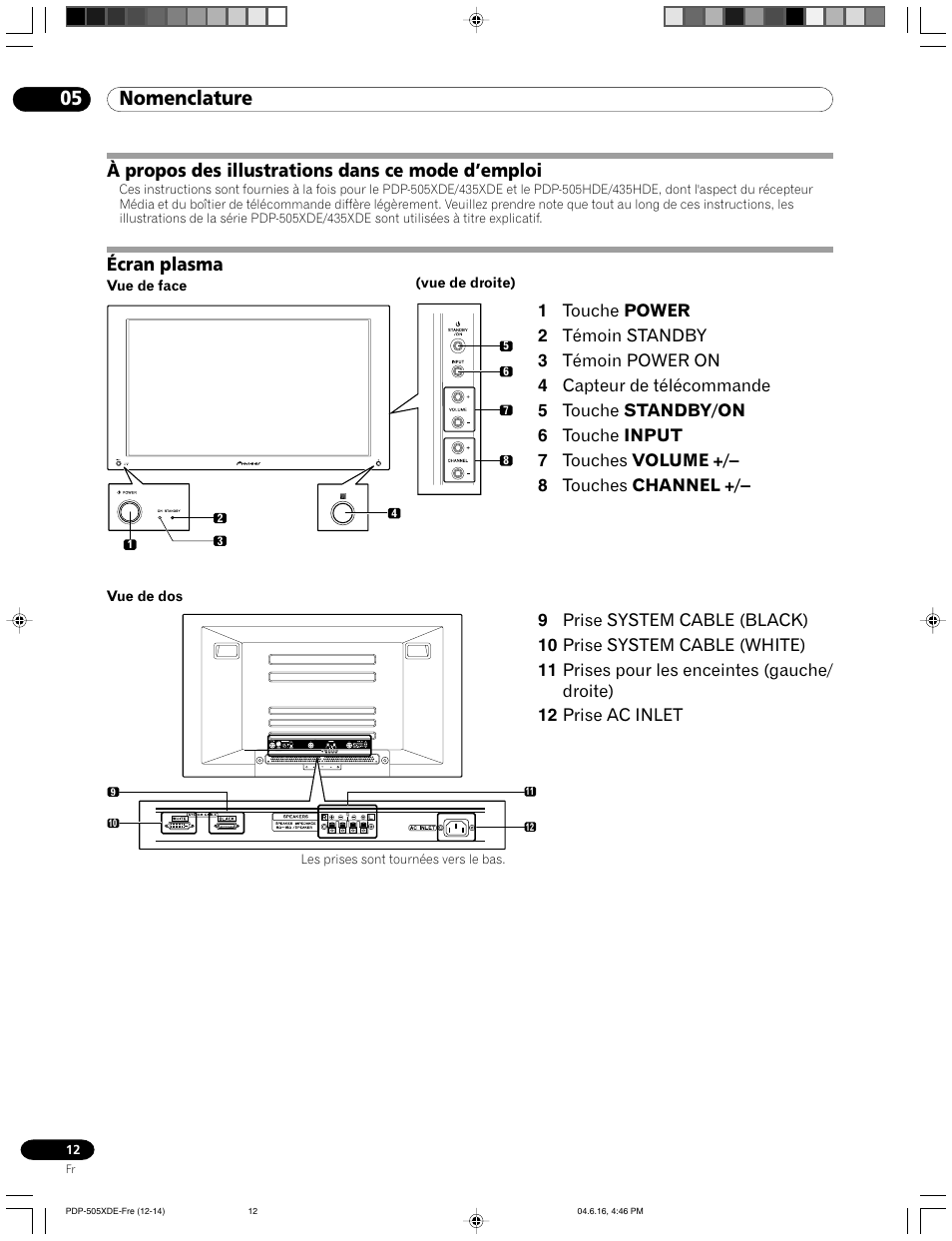 05 nomenclature, Écran plasma, À propos des illustrations dans ce mode d’emploi | Pioneer PDP-505HDE User Manual | Page 70 / 176