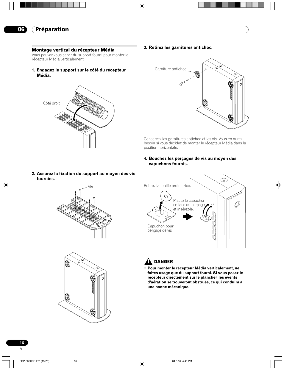 Montage vertical du récepteur média, 06 préparation | Pioneer PDP-505HDE User Manual | Page 74 / 176