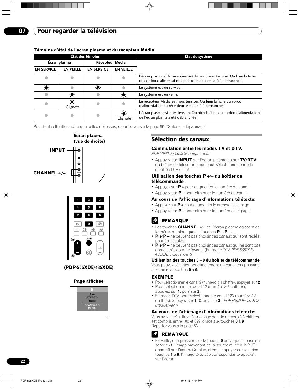 Sélection des canaux, 07 pour regarder la télévision | Pioneer PDP-505HDE User Manual | Page 80 / 176