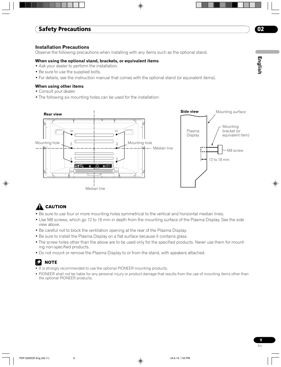 02 safety precautions, English | Pioneer PDP-505HDE User Manual | Page 9 / 176